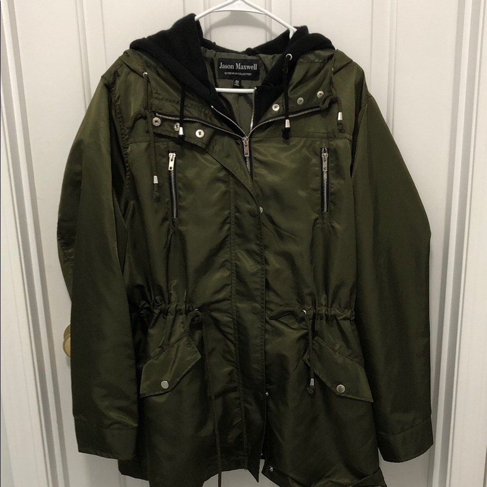 jason maxwell Olive Green Hooded Utility Parka Jacket